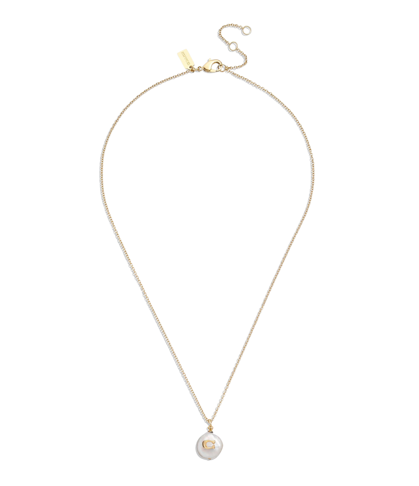 37440611GLD-Signature Coin Pearl Pendant Necklace-Pearl/Gold