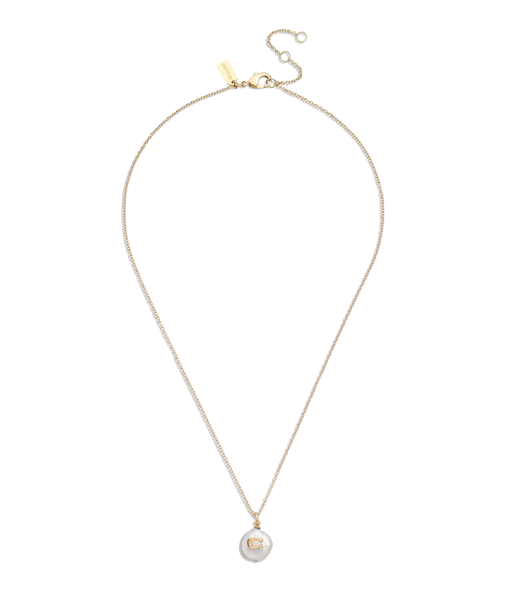 37440611GLD-Signature Coin Pearl Pendant Necklace-Pearl/Gold