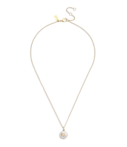37440611GLD-Signature Coin Pearl Pendant Necklace-Pearl/Gold
