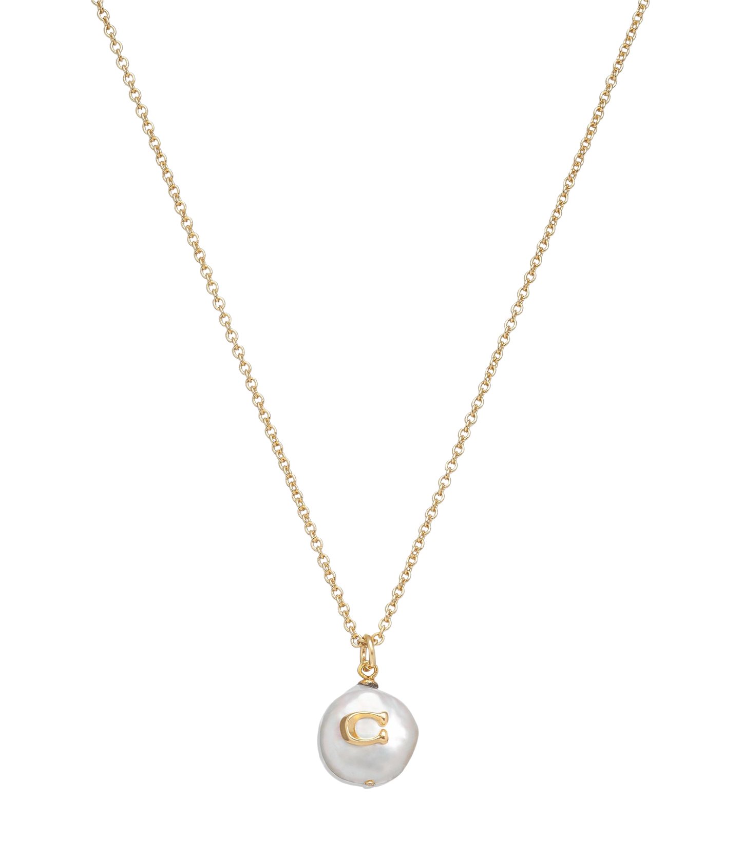 37440611GLD-Signature Coin Pearl Pendant Necklace-Pearl/Gold