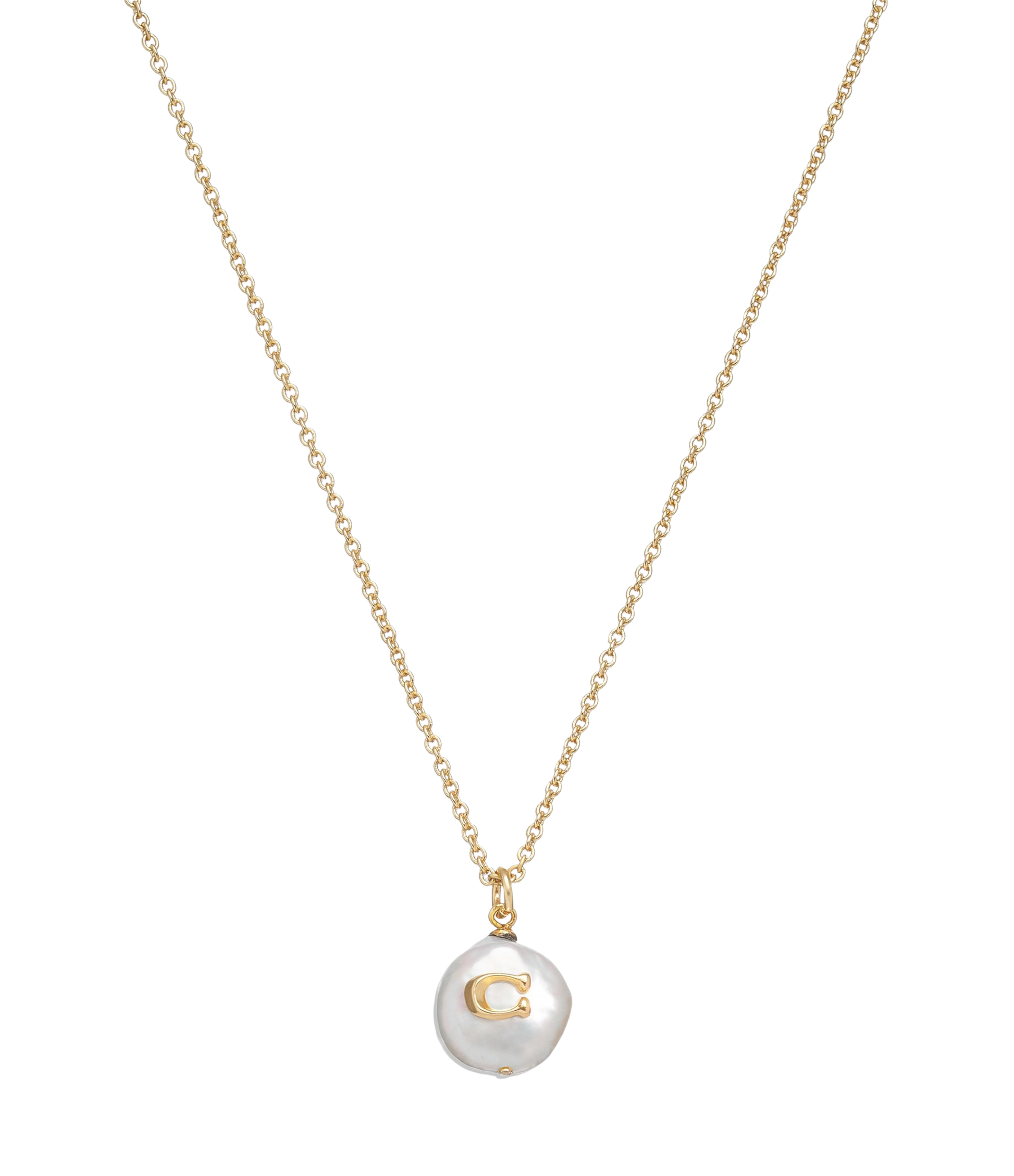 37440611GLD-Signature Coin Pearl Pendant Necklace-Pearl/Gold
