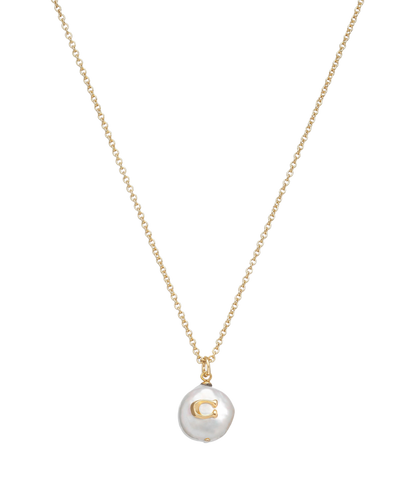 37440611GLD-Signature Coin Pearl Pendant Necklace-Pearl/Gold