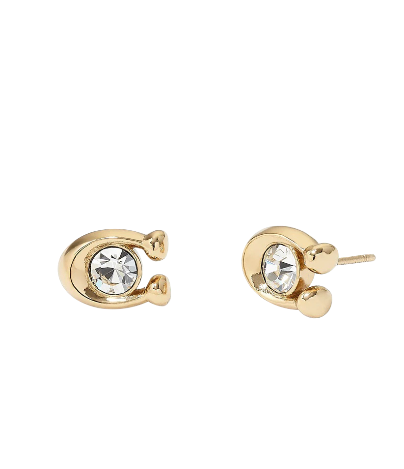 37440614GLD-Signature Stone Stud Earrings-Crystal/Gold