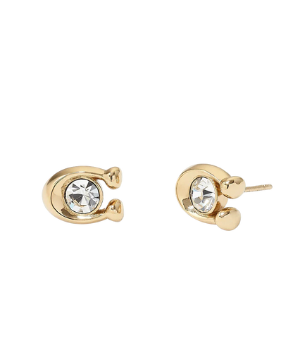 37440614GLD-Signature Stone Stud Earrings-Crystal/Gold