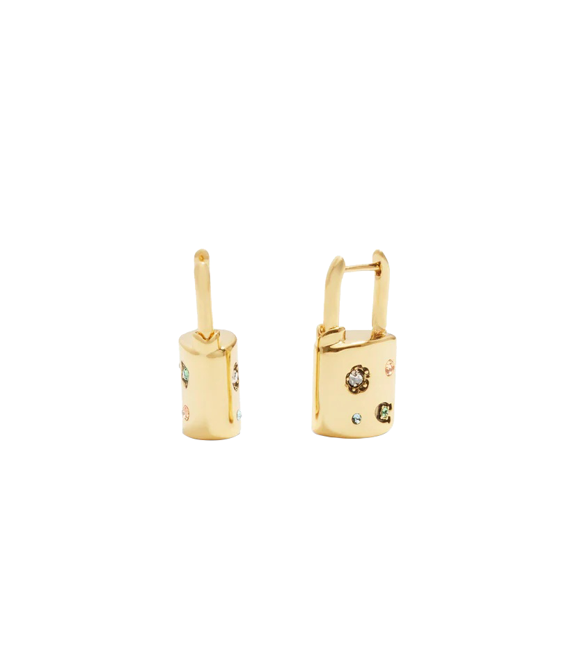 Signature Gem Padlock Huggie Earrings-448335GLD-Multi/Gold