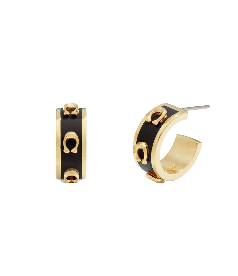 37448375GLD-Signature Enamel Hoop Earrings-Black/Gold