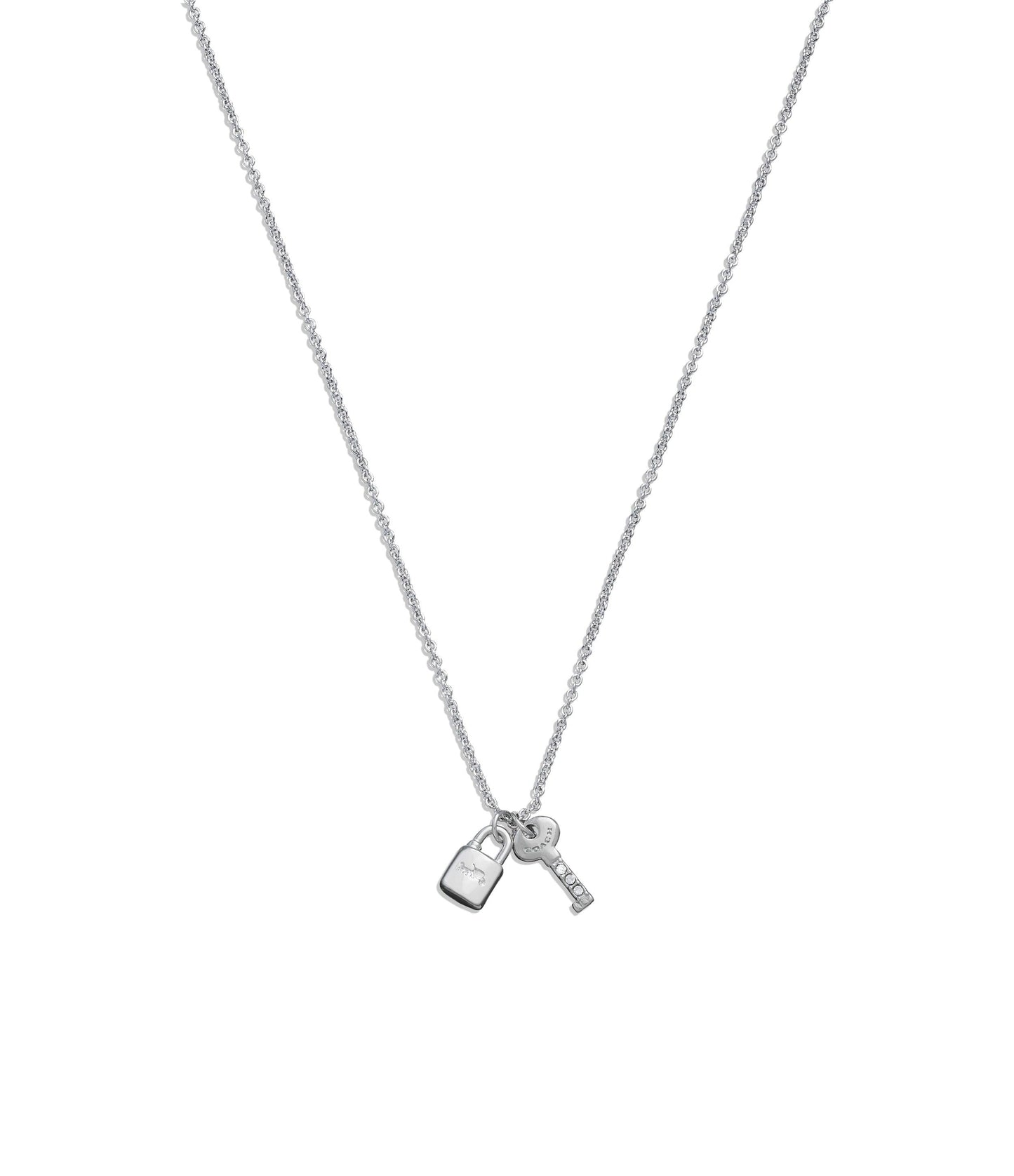 Signature Lock & Key Charm Pendant Necklace-448383RHO-Rhodium