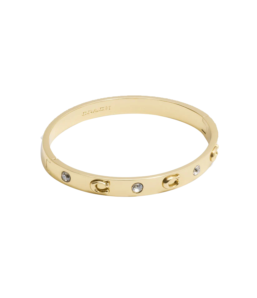 37455892GLD-Signature Stone Bangle Boxed Bracelet-Shiny Gold