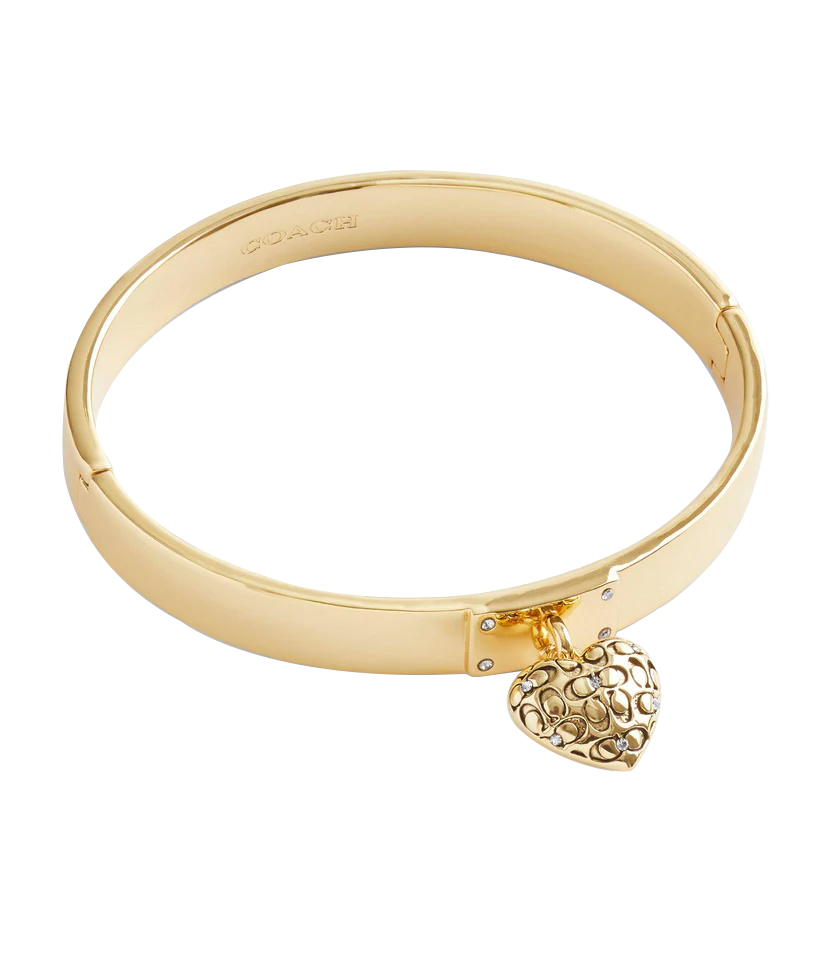 Signature Quilted Heart Bangle Bracelet-37460418Gld-Crystal