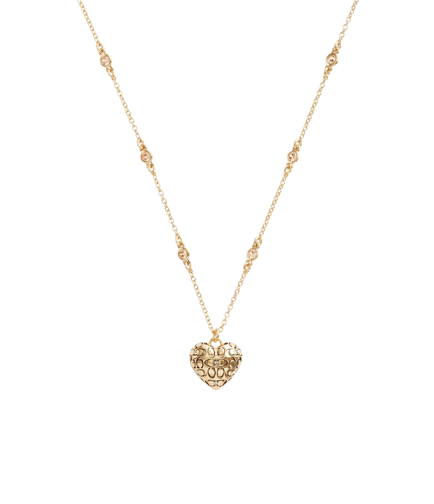 37460426GLD-Signature Quilted Heart Pendant Necklace-Crystal