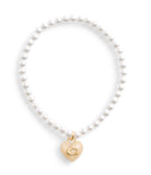 37465096GLD-Pearl Heart Charm Bracelet-Pearl/Gold