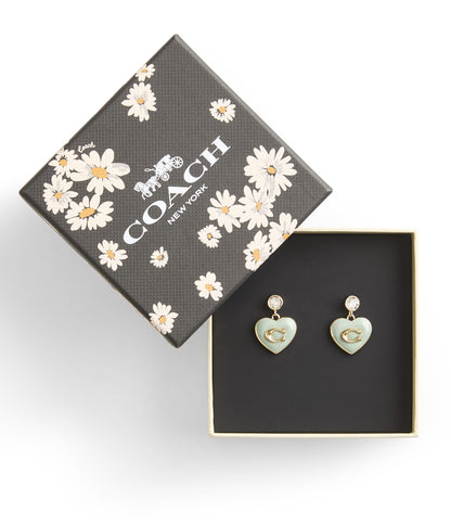 37469937GLD-Enamel Heart Drop Boxed Earrings-GREEN