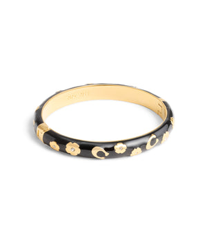 37469949GLD-Enamel Floral Bangle Bracelet-BLACK