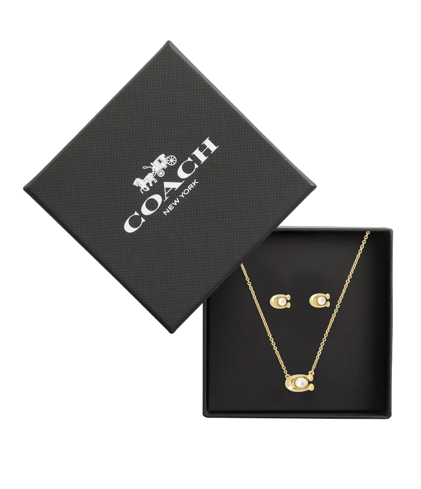 37473741GLD-Earrings & Necklace C Pearl Set-Pearl/Gold