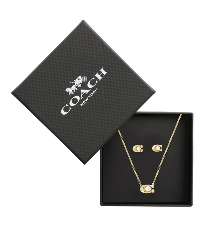 37473741GLD-Earrings & Necklace C Pearl Set-Pearl/Gold