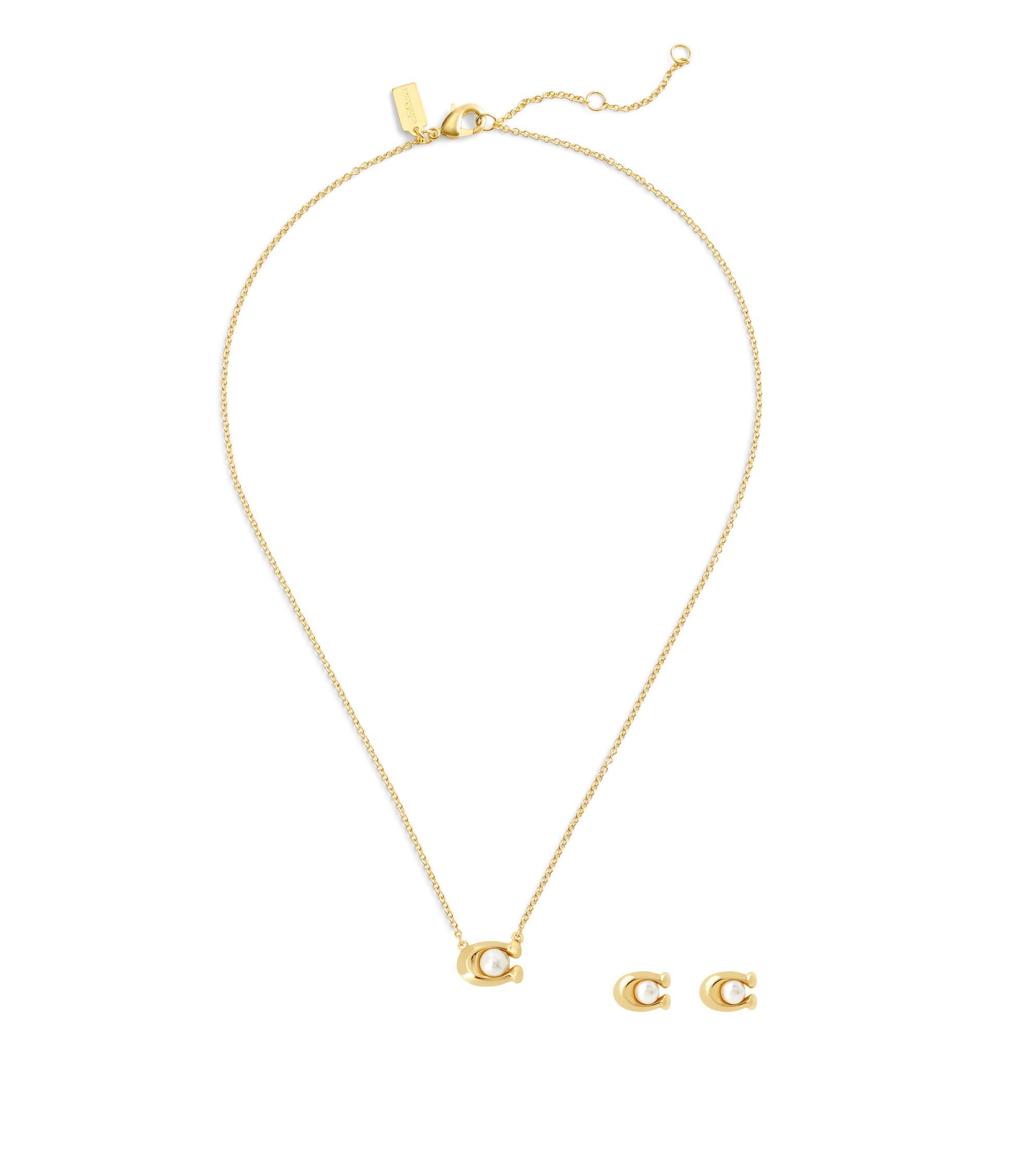 37473741GLD-Earrings & Necklace C Pearl Set-Pearl/Gold