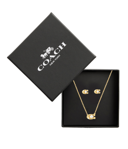 37473741GLD-Earrings & Necklace C Pearl Set-Pearl/Gold