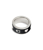 37479034RHO-Enamel Horse & Carriage Band Ring-Black