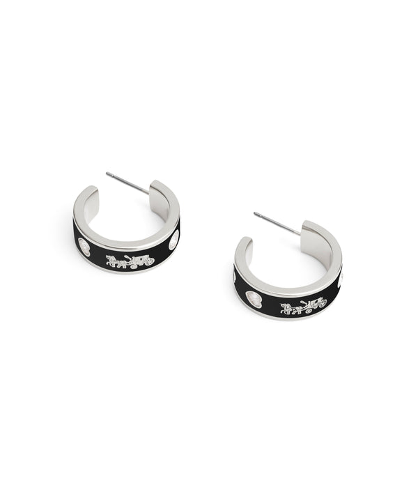 Enamel Horse & Carriage Hoop Earrings