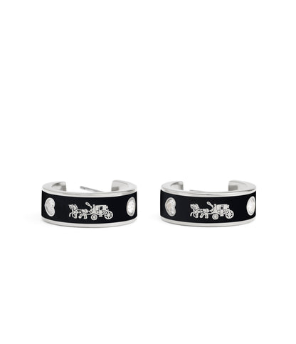 37479036RHO-Enamel Horse & Carriage Hoop Earrings-Black