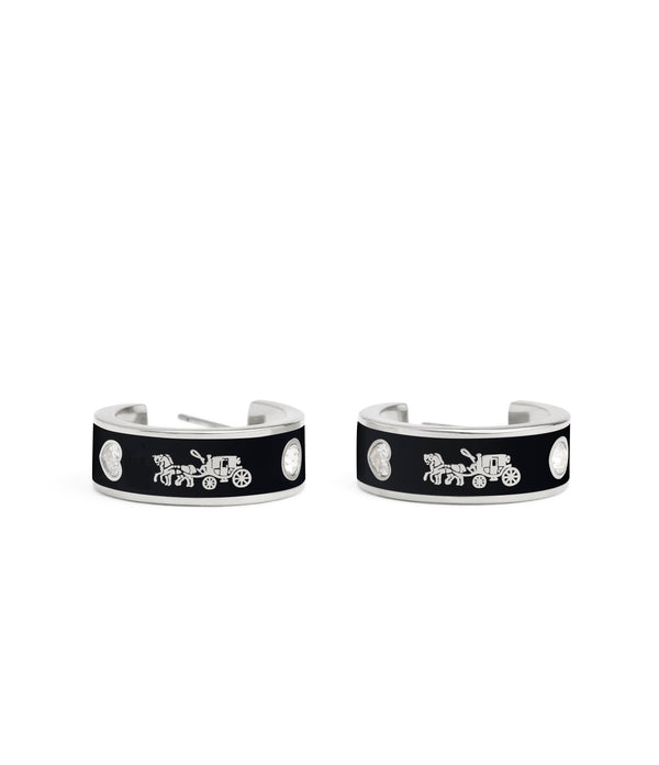 Enamel Horse & Carriage Hoop Earrings