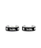 37479036RHO-Enamel Horse & Carriage Hoop Earrings-Black