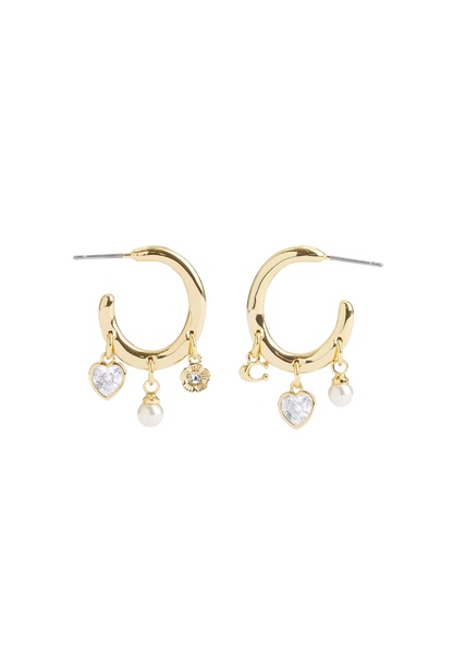 37479040GLD-Signature Charm Hoop Earrings-Pearl