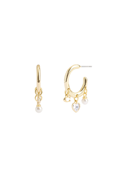 37479040GLD-Signature Charm Hoop Earrings-Pearl