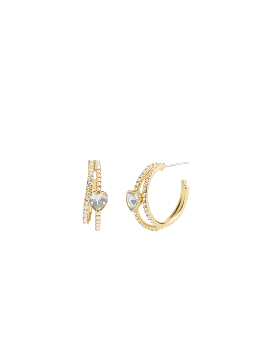 37479219GLD-Heart Pearl Hoop Earrings-Pearl
