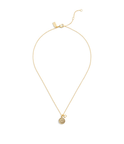 37489422GLD-Signature Quilted Coin Pendant Necklace-Gold