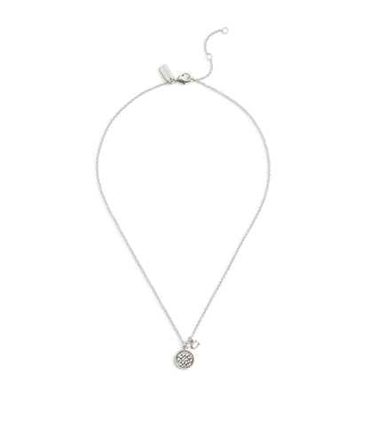 37489422RHO-Signature Quilted Coin Pendant Necklace-Rhodium