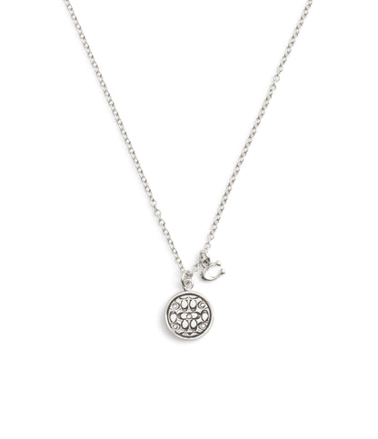 37489422RHO-Signature Quilted Coin Pendant Necklace-Rhodium