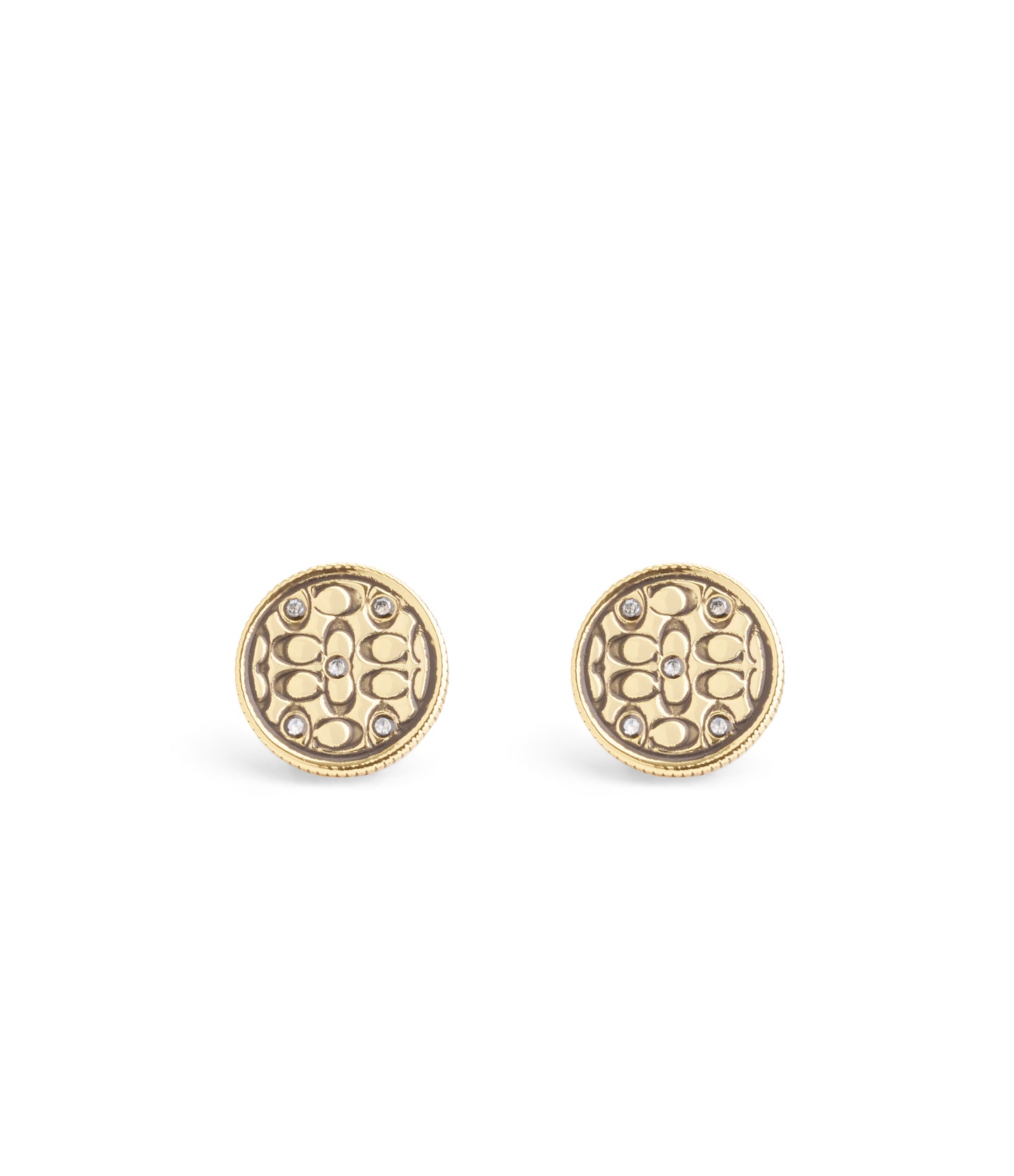 37489424GLD-Signature Quilted Coin Stud Earrings-Gold