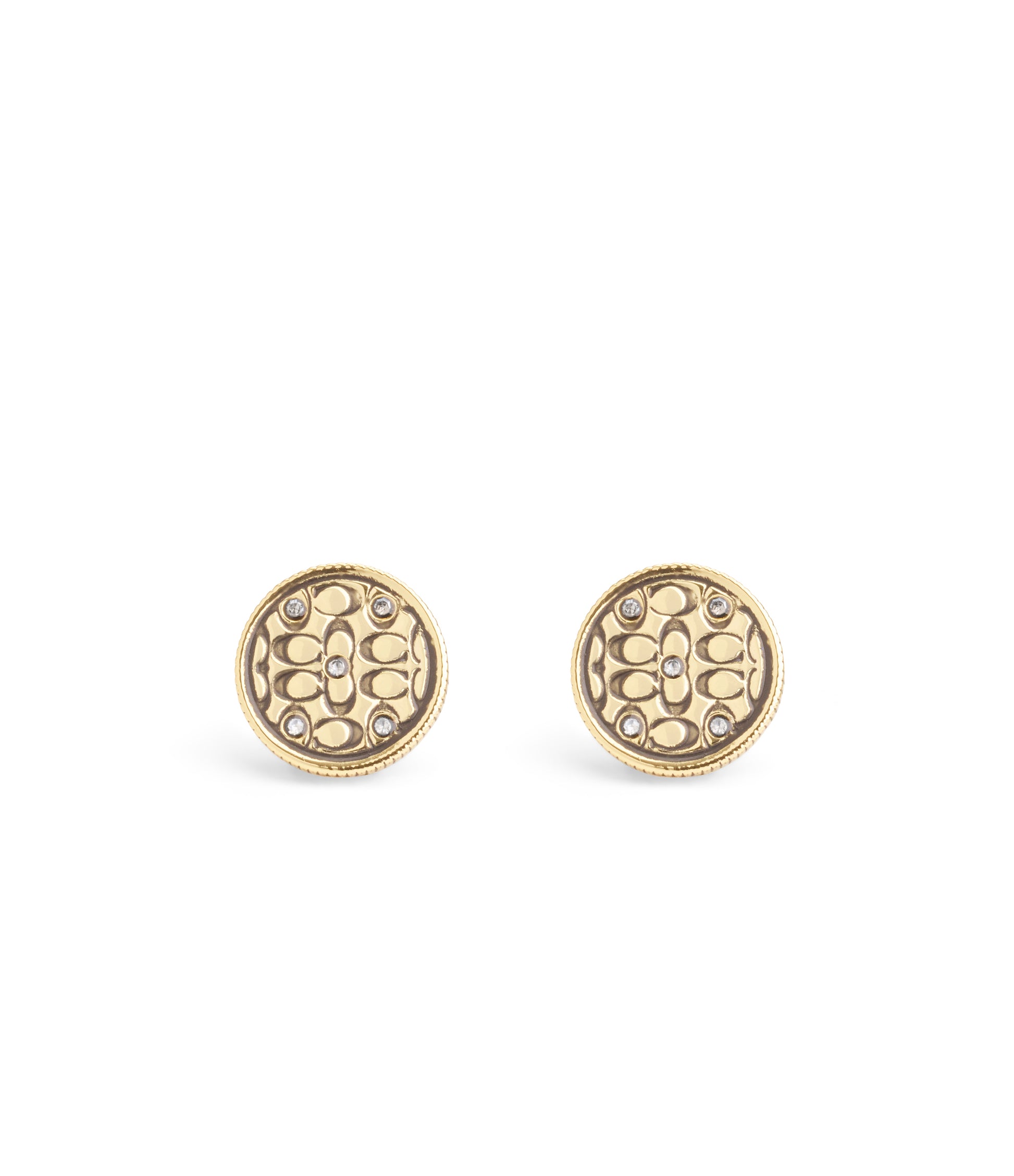 37489424GLD-Signature Quilted Coin Stud Earrings-Gold