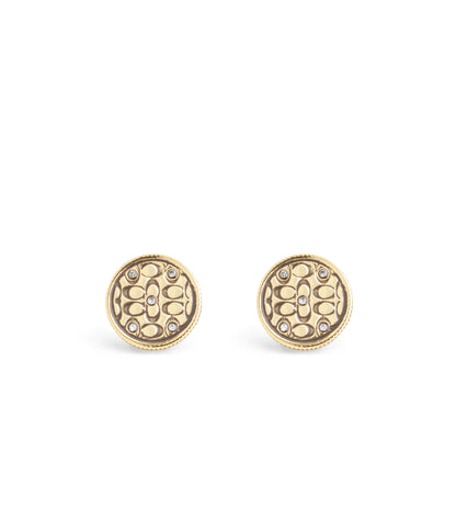 37489424GLD-Signature Quilted Coin Stud Earrings-Gold