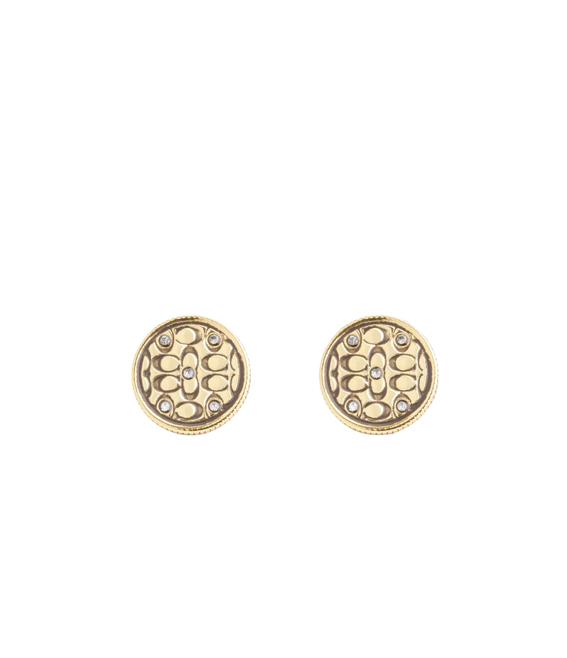 37489424GLD-Signature Quilted Coin Stud Earrings-Gold