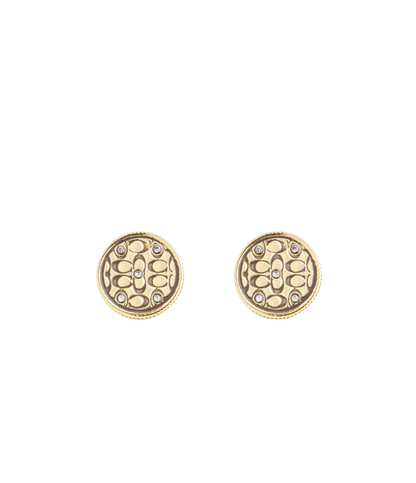 37489424GLD-Signature Quilted Coin Stud Earrings-Gold