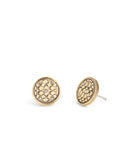 37489424GLD-Signature Quilted Coin Stud Earrings-Gold