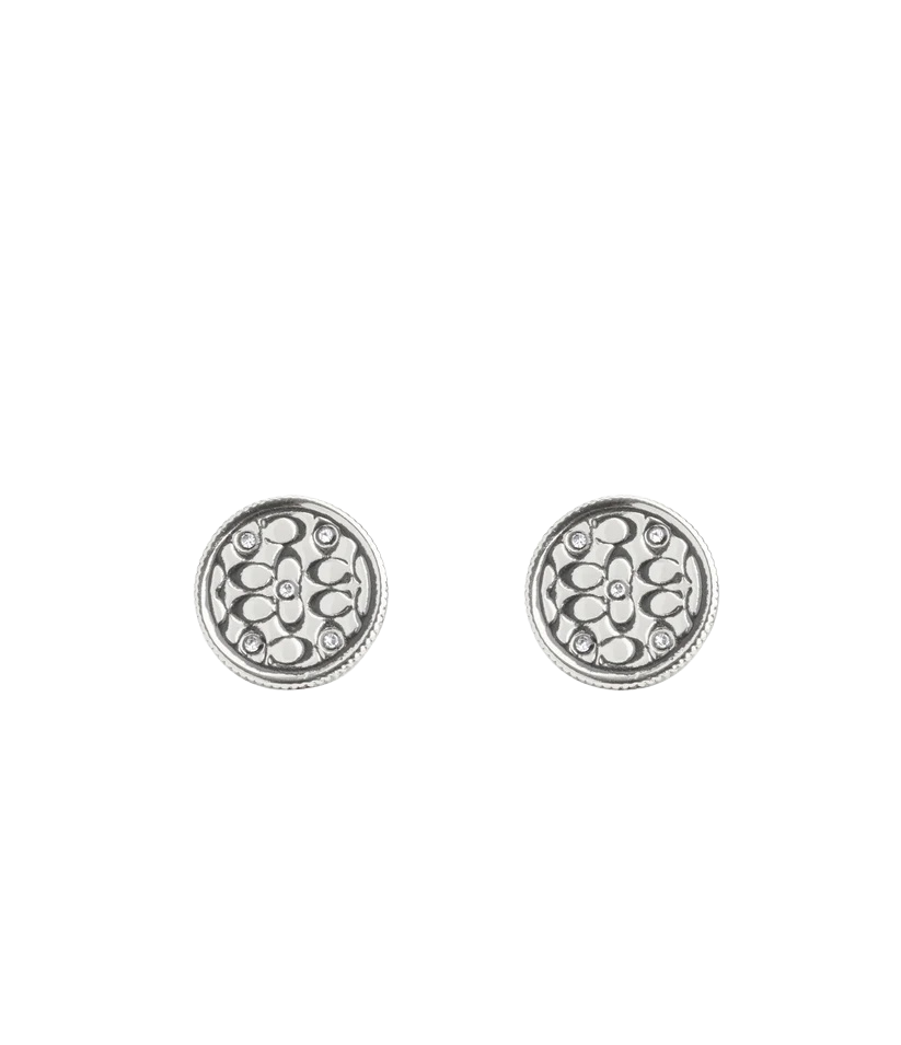 37489424RHO-Signature Quilted Coin Stud Earrings-Rhodium