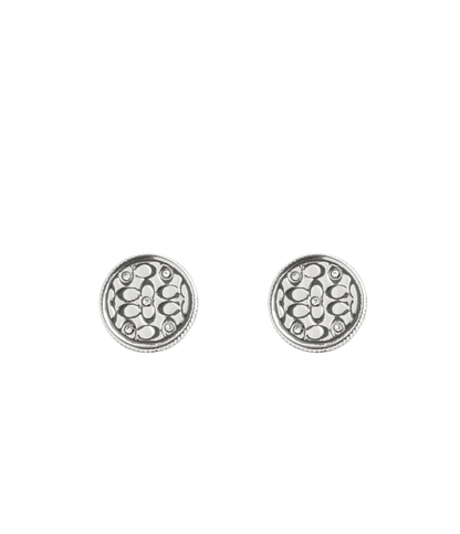 37489424RHO-Signature Quilted Coin Stud Earrings-Rhodium