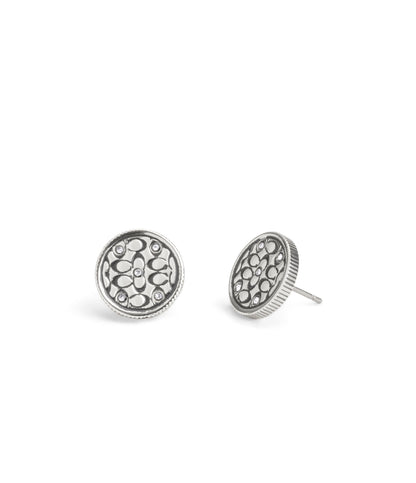 37489424RHO-Signature Quilted Coin Stud Earrings-Rhodium