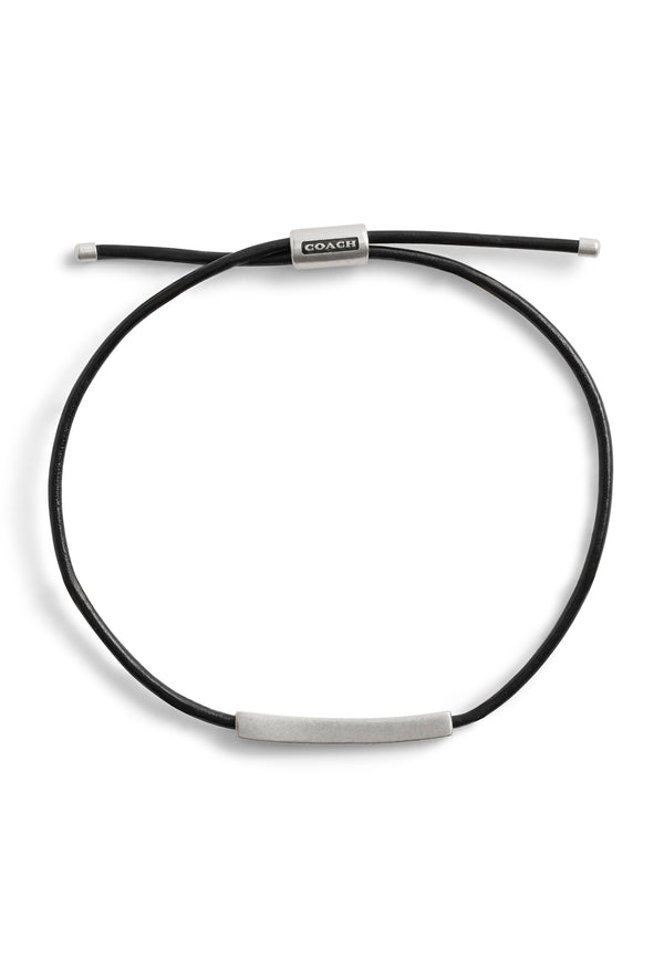 Men'sSterling Silver Bar Signature Leather Slider