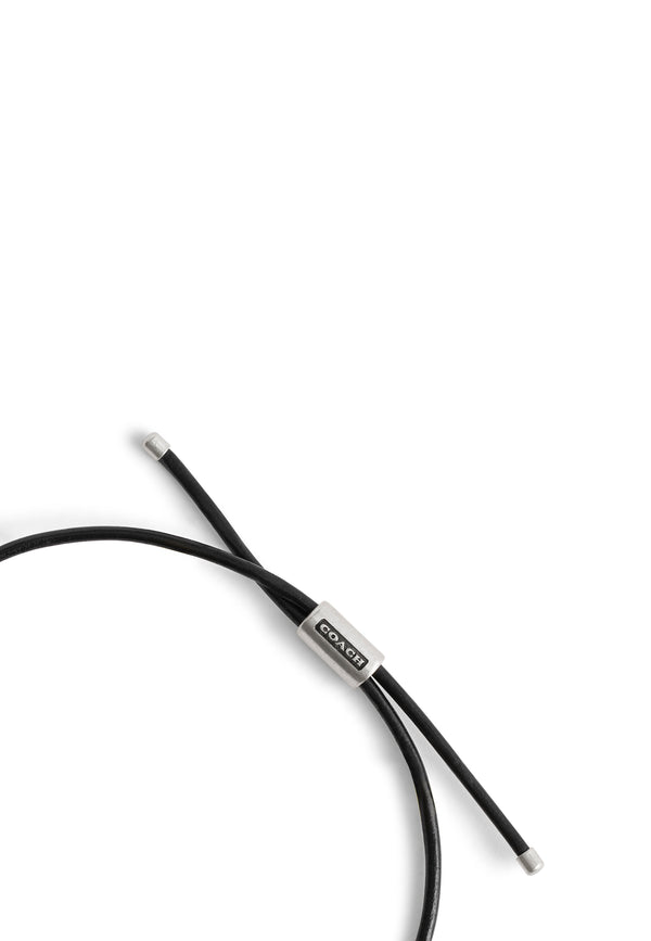 Men'sSterling Silver Bar Signature Leather Slider