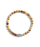 37490337SLV-Men'sSignature Agate Bead Stretch Bracelet-Brown Multi