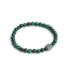 37490338SLV-Men'sSignature Green Tiger's Eye Bead Stretch Brac-Green Multi