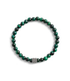 37490338SLV-Men'sSignature Green Tiger's Eye Bead Stretch Brac-Green Multi