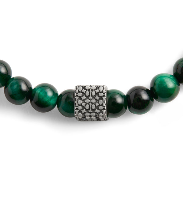 Men'sSignature Green Tiger's Eye Bead Stretch Brac