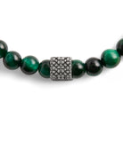 37490338SLV-Men'sSignature Green Tiger's Eye Bead Stretch Brac-Green Multi