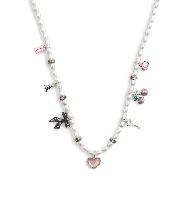 Signature Bowtique Charm Bib Pearl Necklace