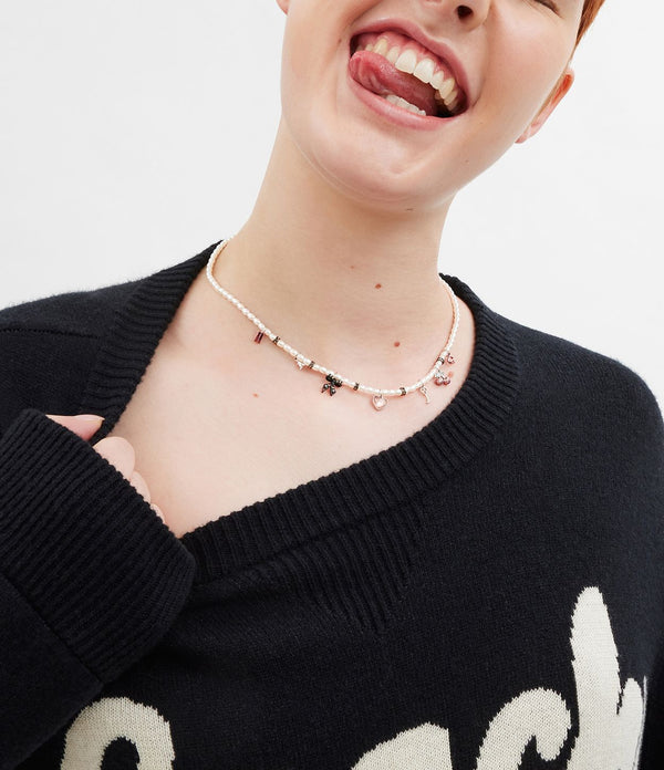 Signature Bowtique Charm Bib Pearl Necklace